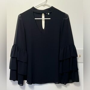 Float ruffle tier sleeve high neck top